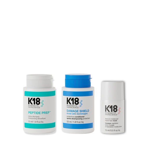 K18 Detox shampoo ja Damage Shield pikkucombo
