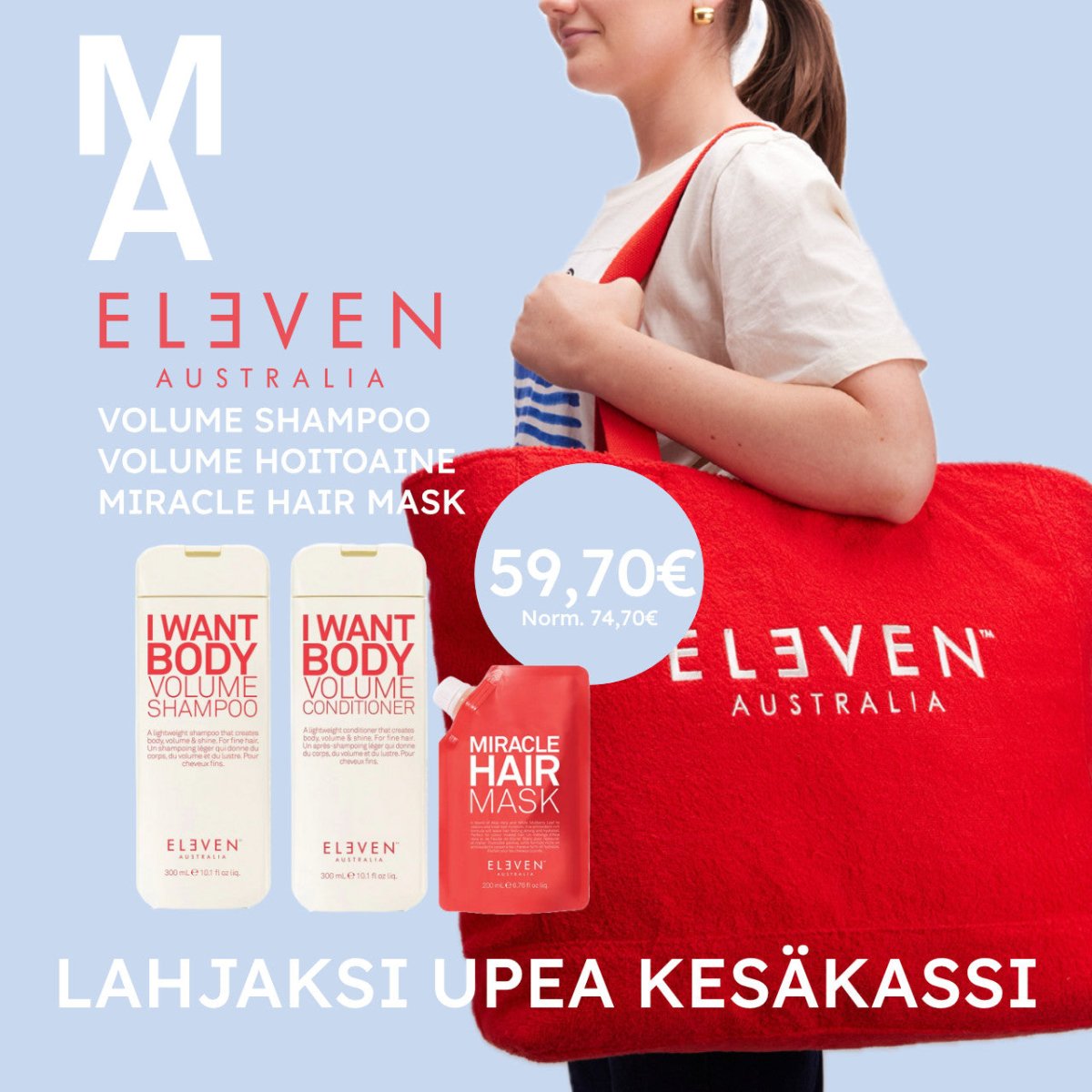 ELEVEN I Want Body Volume shampoo, hoitoaine ja Miracle Mask kesäkassi - Salonmarjoahola - Shop