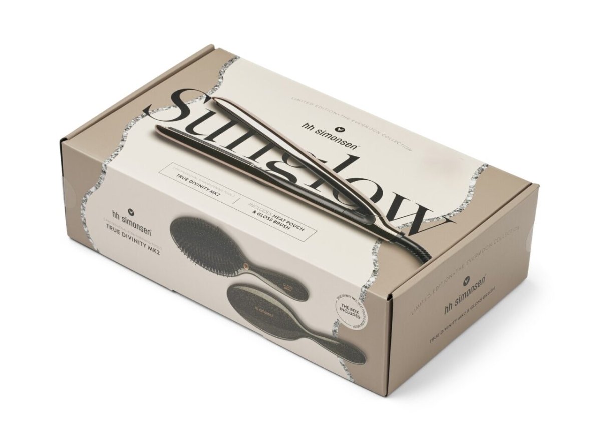 HH Simonsen Sunglow – GOLD - muotoilurauta + Gloss - hiusharja – Holiday 25 - Salonmarjoahola - Shop