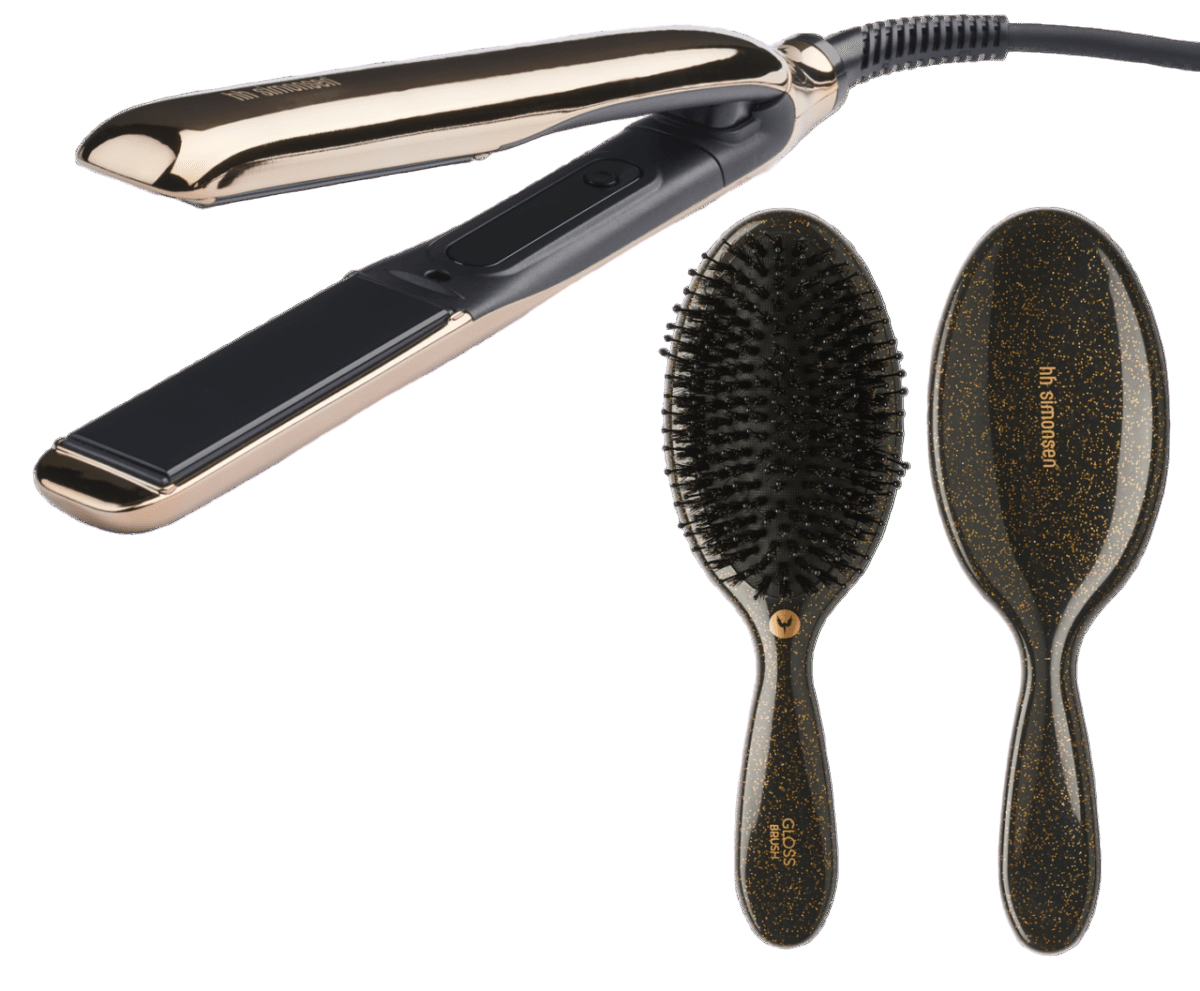 HH Simonsen Sunglow – GOLD - muotoilurauta + Gloss - hiusharja – Holiday 25 - Salonmarjoahola - Shop